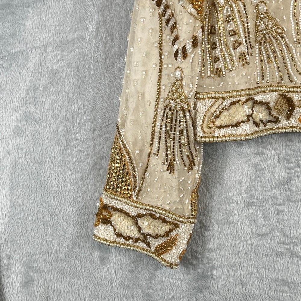 Vintage Niteline Della Roufogali Womens M Silk Beaded Tassel Evening Jacket Gold - Picture 5 of 16